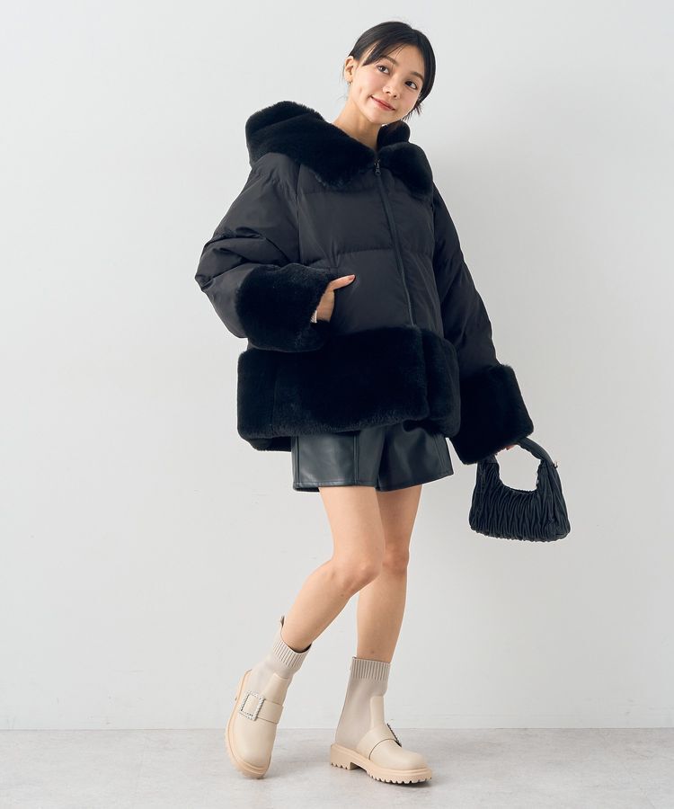 earth music&ecology「フードファー中綿ショートコート」|ブルゾン・スタジャン|