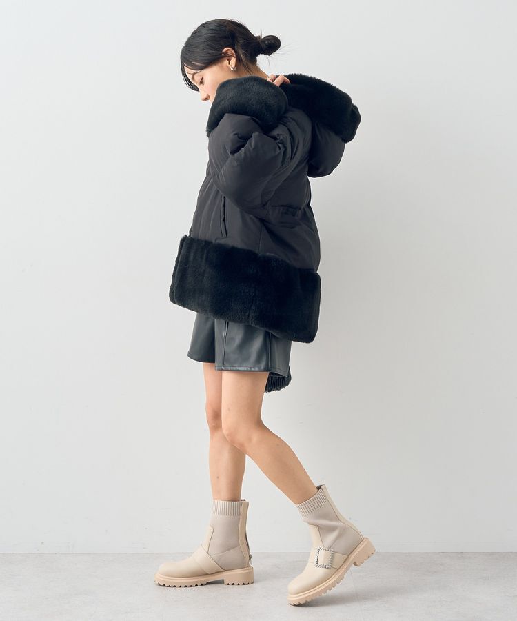 earth music&ecology「フードファー中綿ショートコート」|ブルゾン・スタジャン|