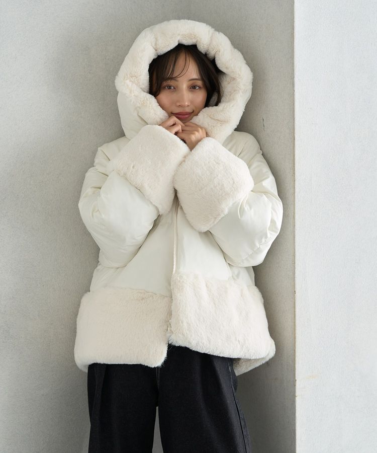 earth music&ecology「フードファー中綿ショートコート」|ブルゾン・スタジャン|