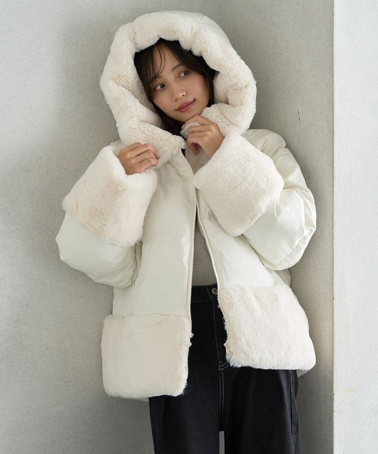 earth music&ecology「フードファー中綿ショートコート」|ブルゾン・スタジャン|