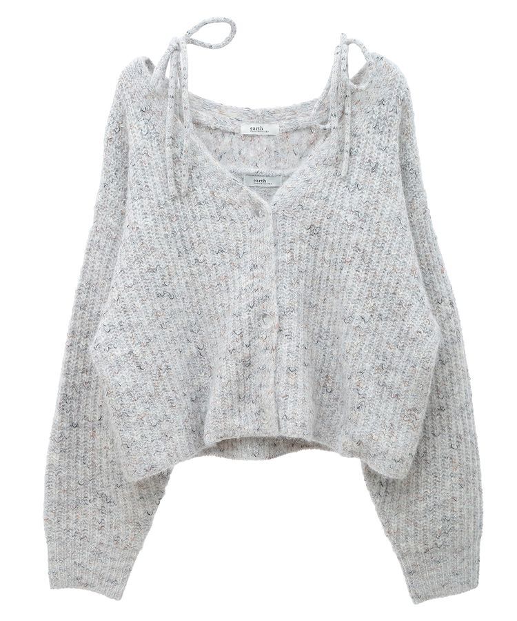 earth music&ecology「SET2点ショートカーディガン+肩リボンキャミソール」|カーディガン|Light Gray