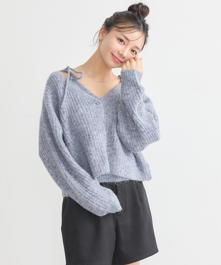 earth music&ecology「SET2点ショートカーディガン+肩リボンキャミソール」|カーディガン|