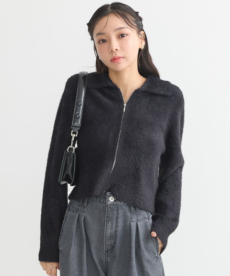 earth music&ecology「シャギージップカーディガン」|カーディガン|Black