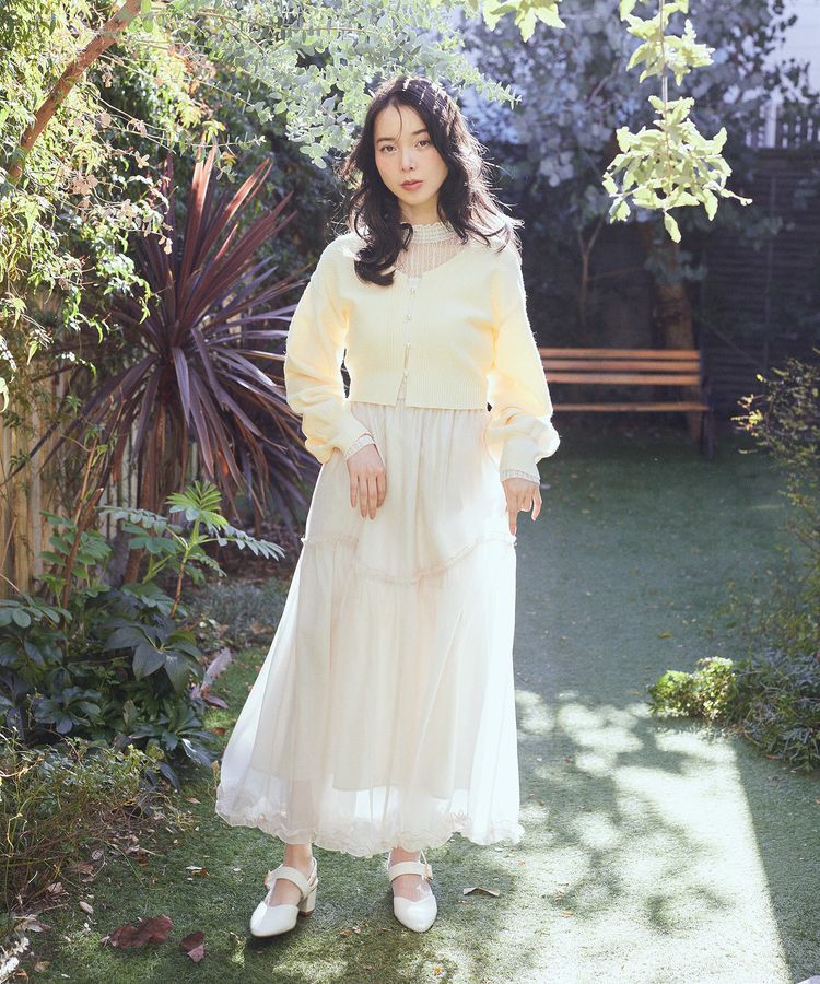 earth music&ecology「パールボタンショートニットカーディガン」|カーディガン|