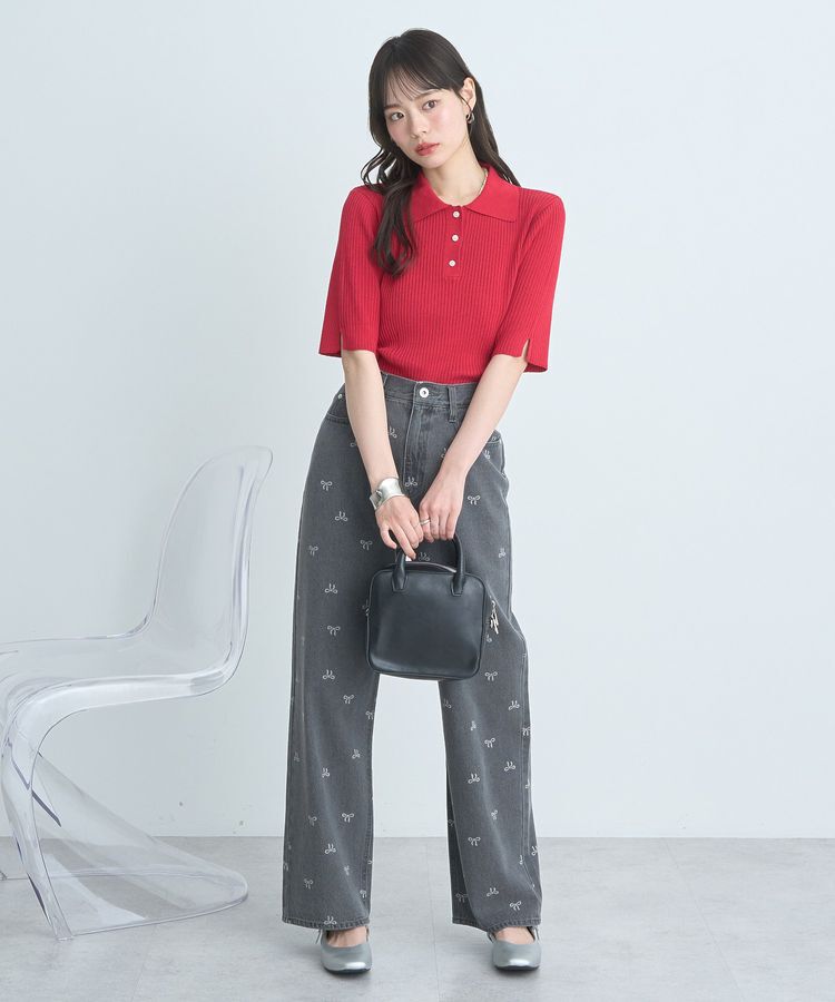 earth music&ecology「半袖ポロニットプルオーバー」|ニット・セーター|