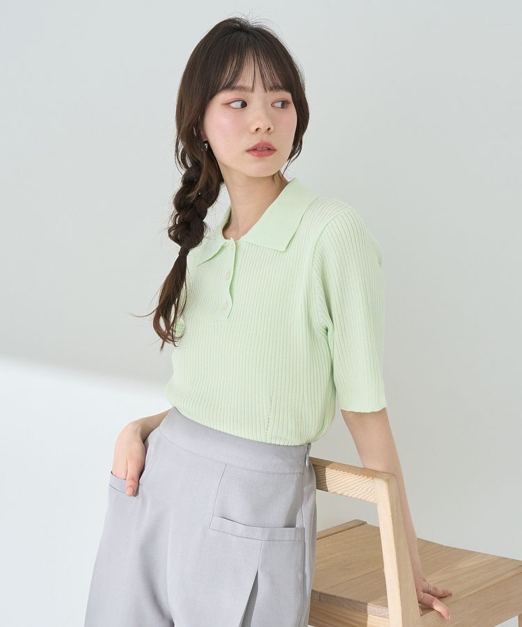 earth music&ecology「半袖ポロニットプルオーバー」|ニット・セーター|