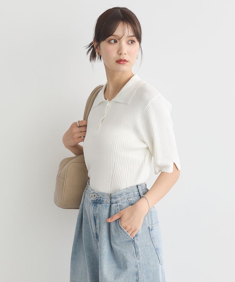 earth music&ecology「半袖ポロニットプルオーバー」|ニット・セーター|