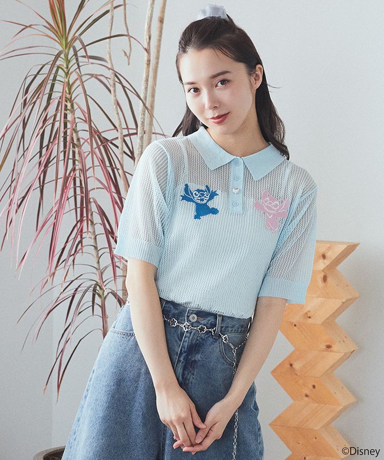 earth music&ecology「スティッチ/刺繍ハートボタンニットポロシャツ」|ニット・セーター|