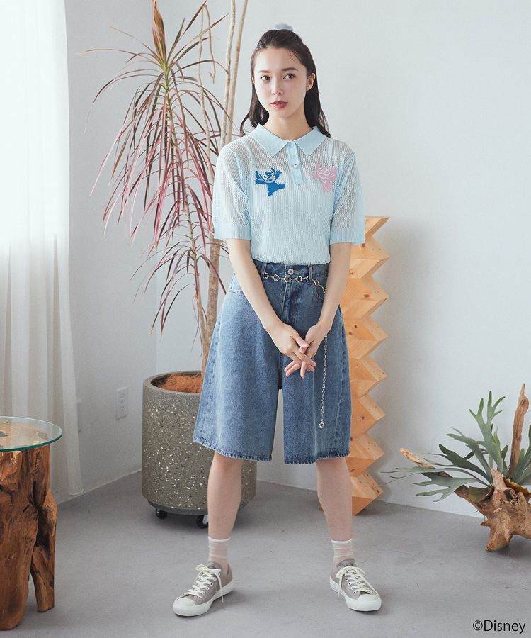 earth music&ecology「スティッチ/刺繍ハートボタンニットポロシャツ」|ニット・セーター|