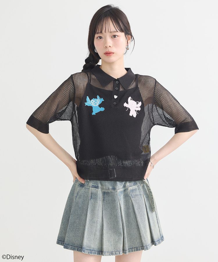 earth music&ecology「スティッチ/刺繍ハートボタンニットポロシャツ」|ニット・セーター|