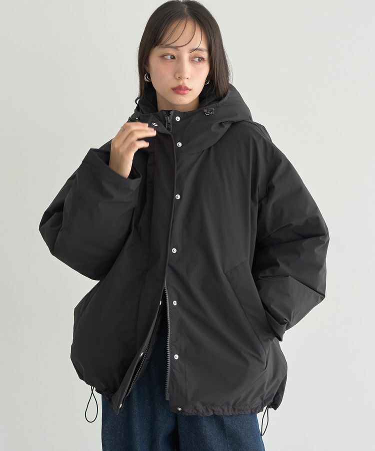 earth music&ecology「フーデットパファーコート」|ブルゾン・スタジャン|Black