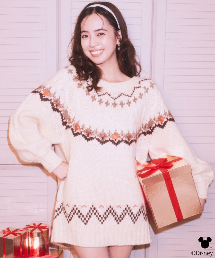 earth music&ecology「Disney/ミッキー刺繍ノルディックニットチュニック」|チュニック|