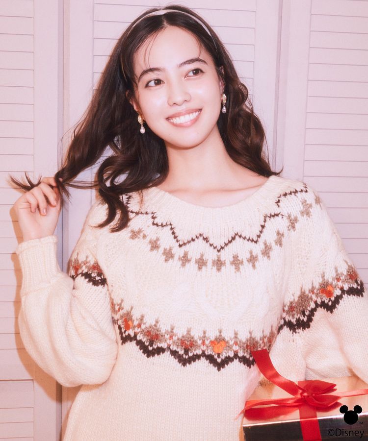 earth music&ecology「Disney/ミッキー刺繍ノルディックニットチュニック」|チュニック|