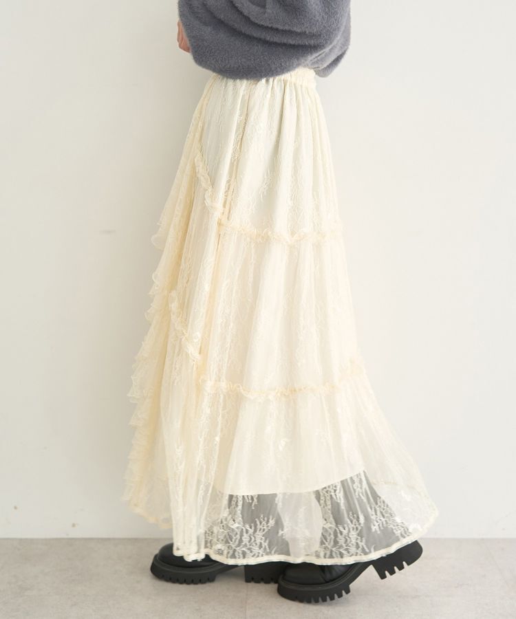 earth music&ecology「レースフリルティアードスカート」|フレア|