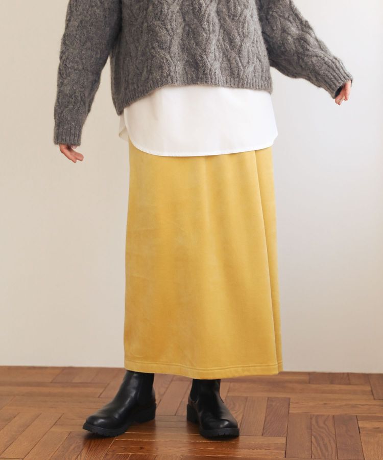 Green Parks「ぽかぽか裏起毛ベロアIラインスカート」|タイト|