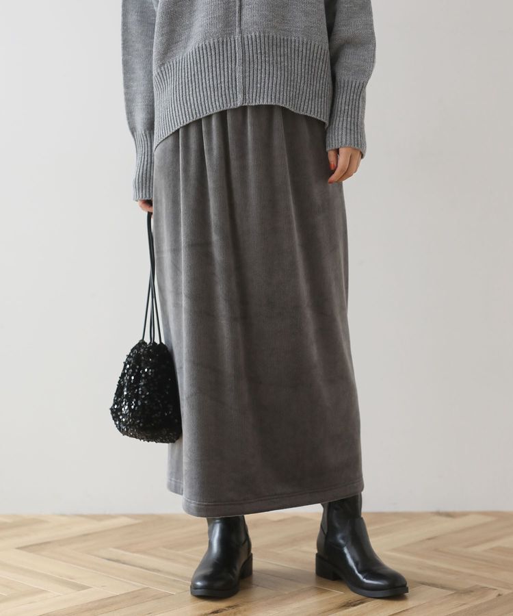 Green Parks「ぽかぽか裏起毛ベロアIラインスカート」|タイト|