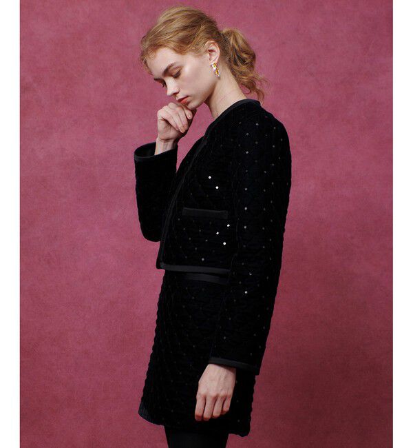 LOULOU WILLOUGHBY「【LOULOU WILLOUGHBY】ベロアキルティングショートジャケット」|ノーカラージャケット|