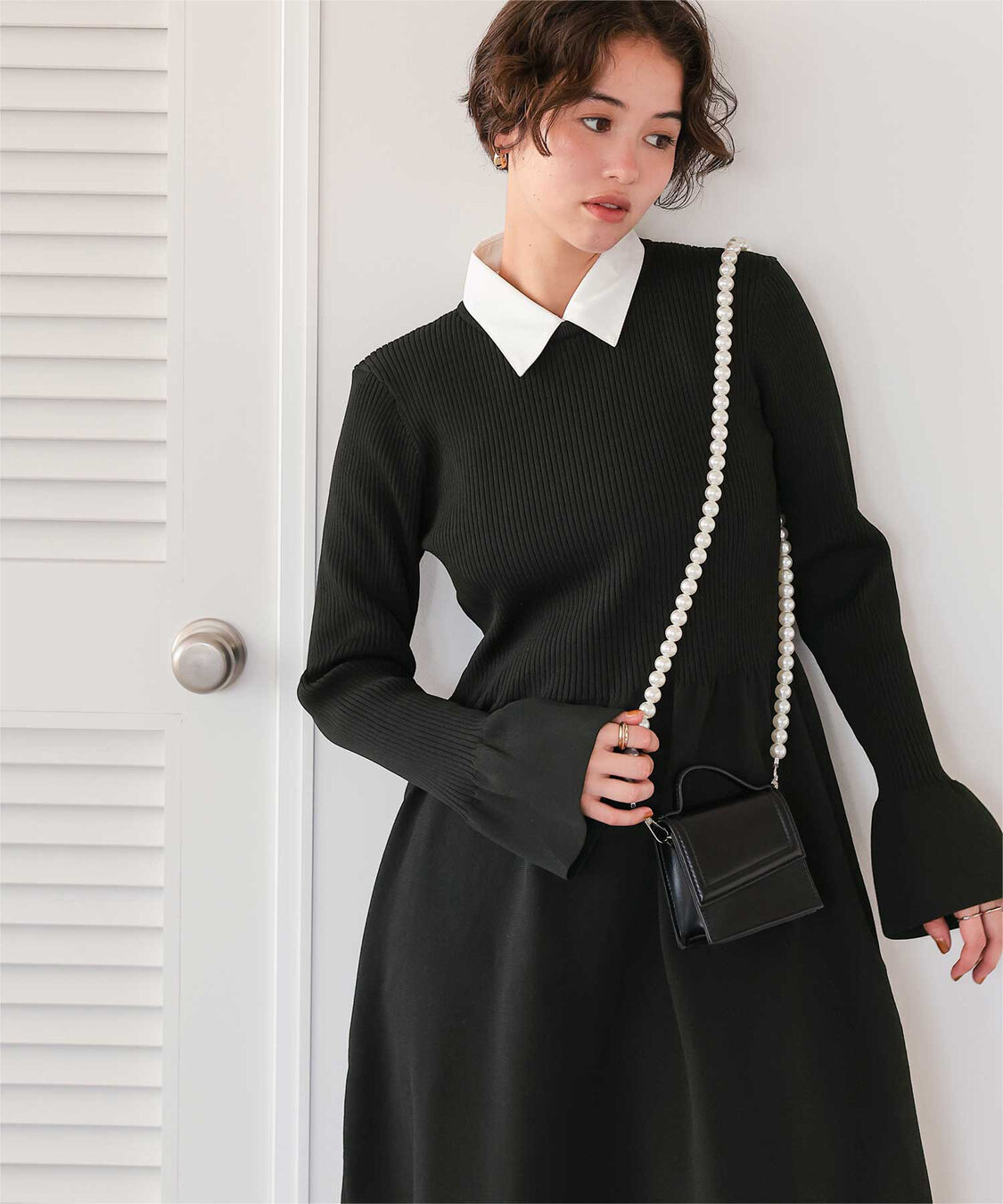 titivate「襟付きボリュームスカートニットワンピース」|ワンピース|