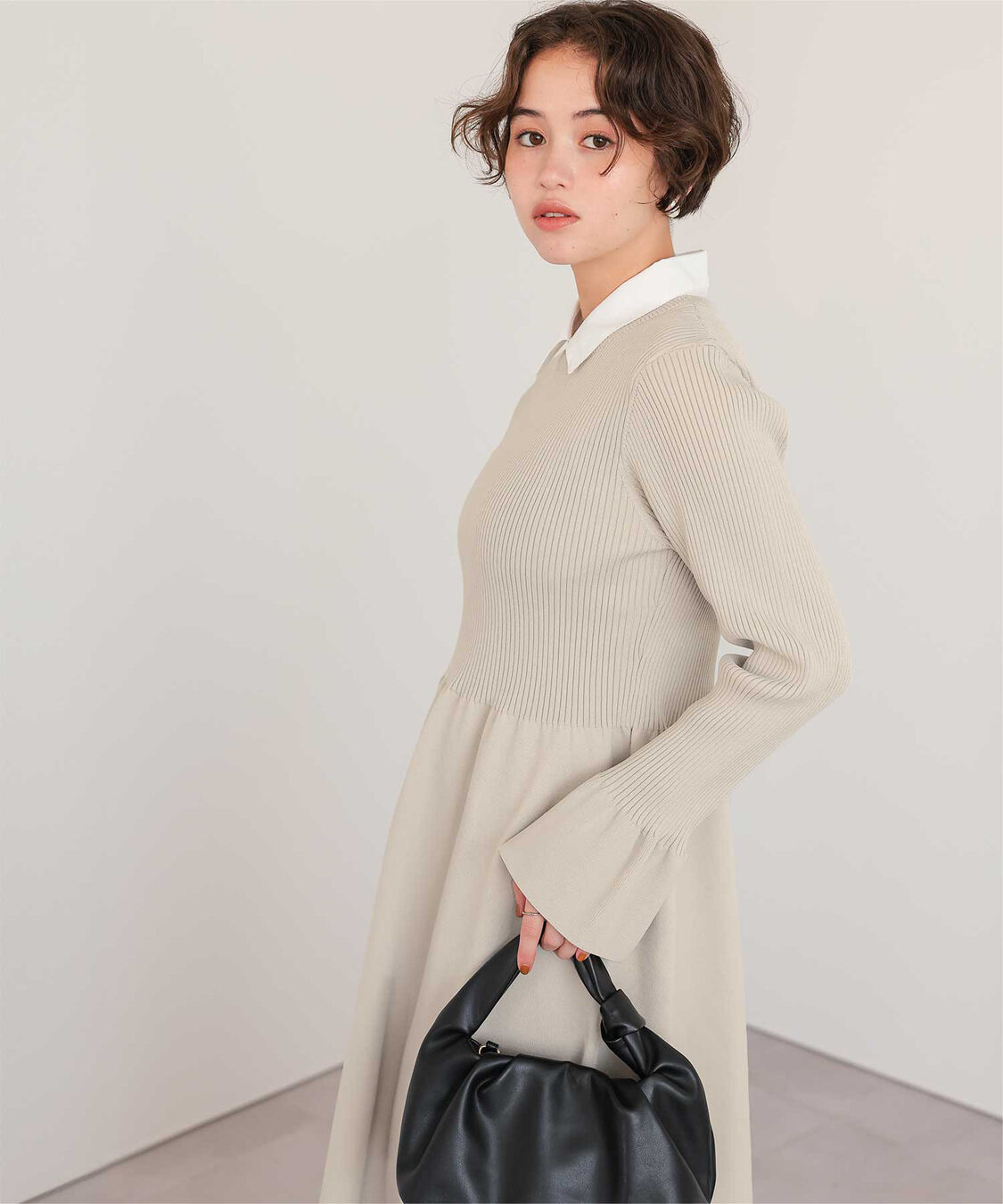 titivate「襟付きボリュームスカートニットワンピース」|ワンピース|