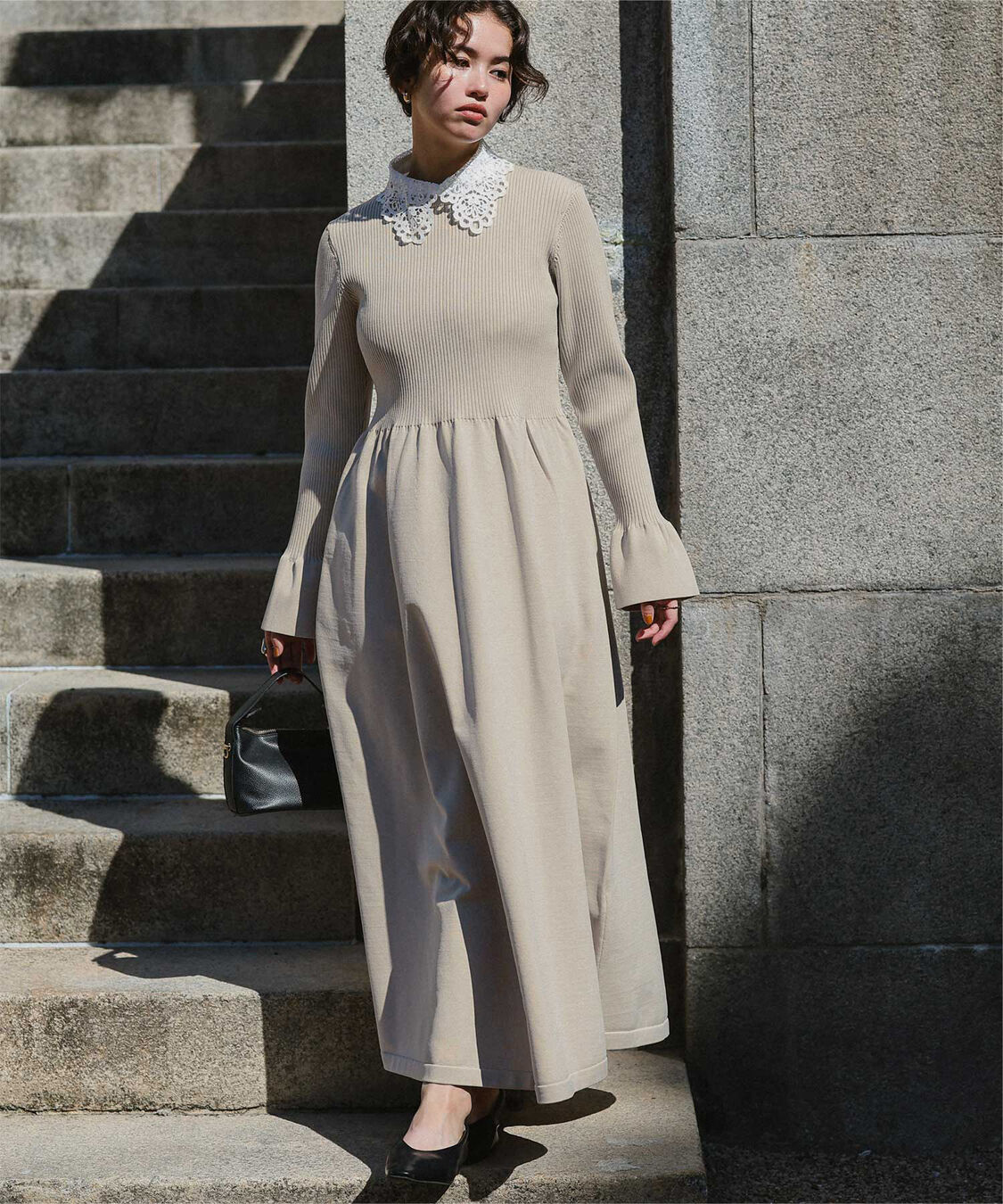 titivate「襟付きボリュームスカートニットワンピース」|ワンピース|