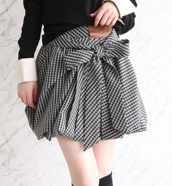  「【サイズ展開あり】バルーンミニスカート／パッチつき」|スカート|ブラック系その他