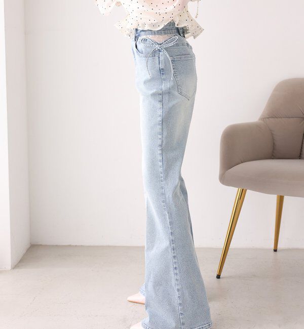  「サイドカットレース美脚ビジューデニム」|その他|