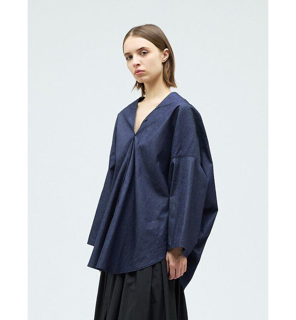 mizuiro ind「mizuiro ind Vネックデニムシャツ」|シャツ・ブラウス|
