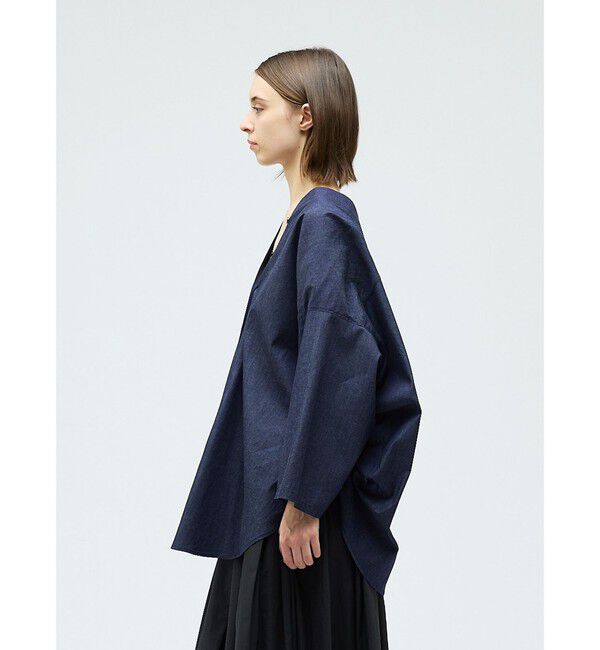 mizuiro ind「mizuiro ind Vネックデニムシャツ」|シャツ・ブラウス|