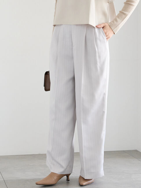 Te chichi「エンボスストライプサテンワイドパンツ」|その他|グレー