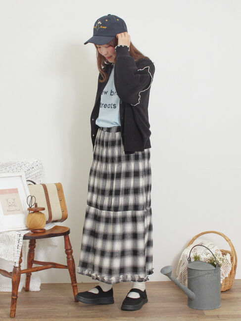 Samansa Mos2「配色メロー畦編みニットカーディガン」|カーディガン|