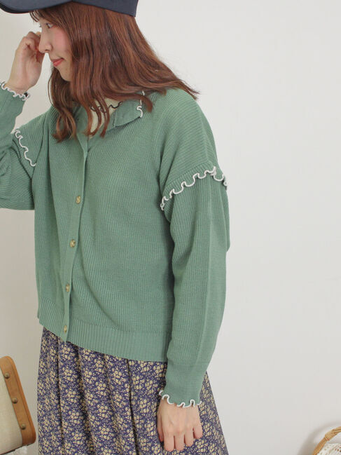 Samansa Mos2「配色メロー畦編みニットカーディガン」|カーディガン|