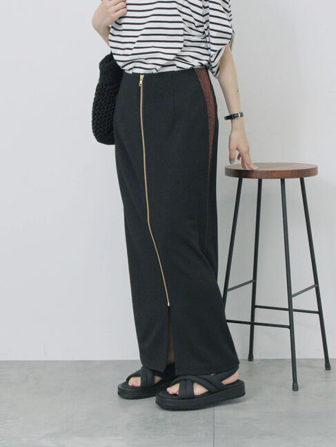 Samansa Mos2 blue「サイドラメラインスカート」|スカート|