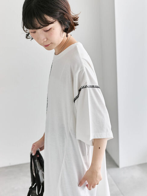 Samansa Mos2 blue「◎【接触冷感】切替ステッチチュニック」|Tシャツ・カットソー|