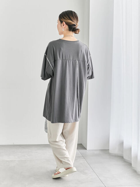 Samansa Mos2 blue「◎【接触冷感】切替ステッチチュニック」|Tシャツ・カットソー|