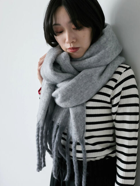 Samansa Mos2 blue「ボリュームフリンジマフラー」|その他|