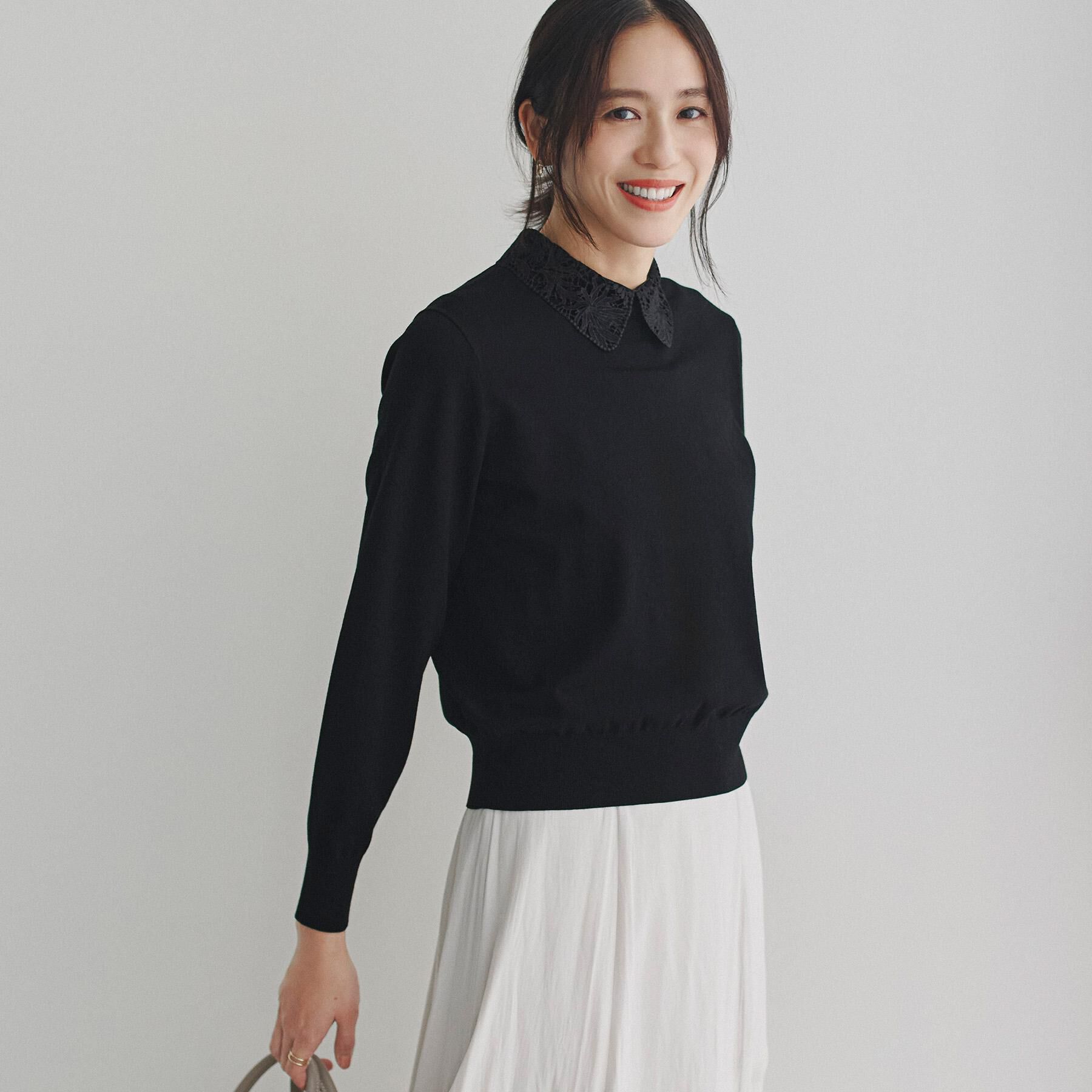UNTITLED「【洗える/カジュアルフォーマル】2WAYレース襟ニットプルオーバー」|ニット・セーター|ブラック(019)