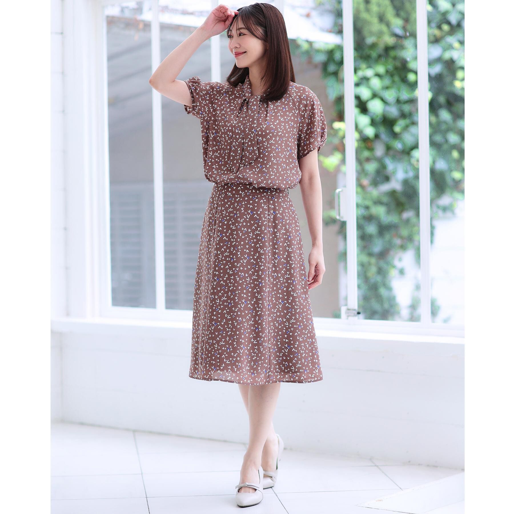 Reflect「【マシンウォッシュ可／セットアップ可】ボウタイプリントブラウス」|シャツ・ブラウス|