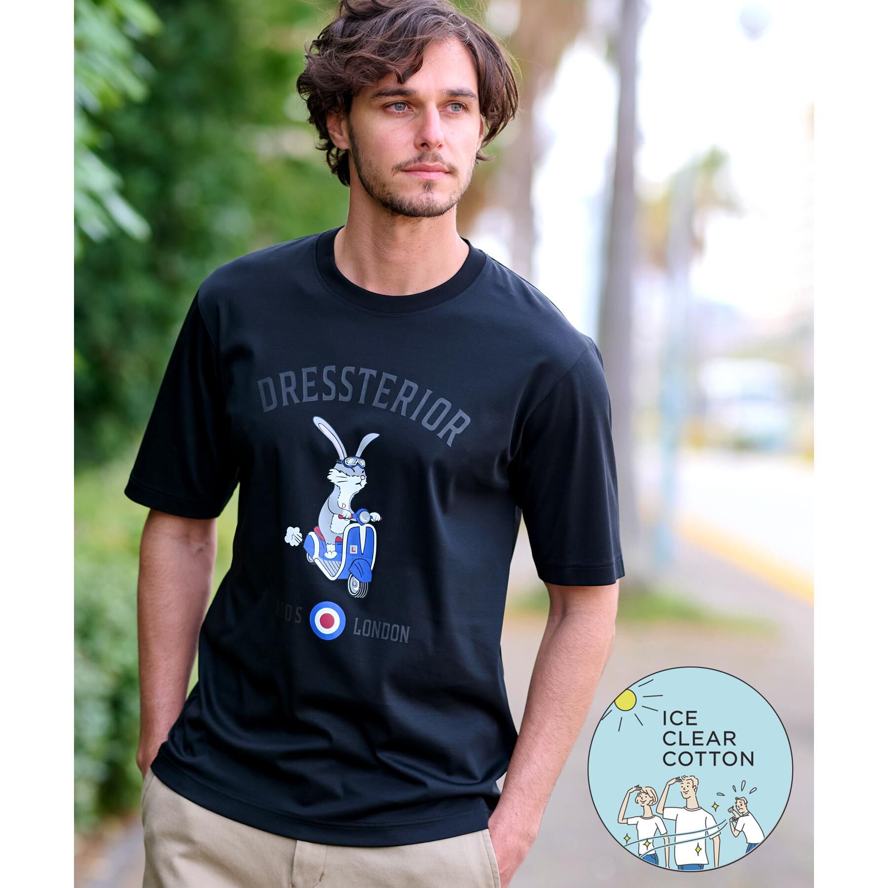 DRESSTERIOR「【接触冷感/抗菌防臭/消臭/Safari5月号掲載】ICE CLEAR COTTON ロンドンラビッ」|Tシャツ・カットソー|ブラック(019)