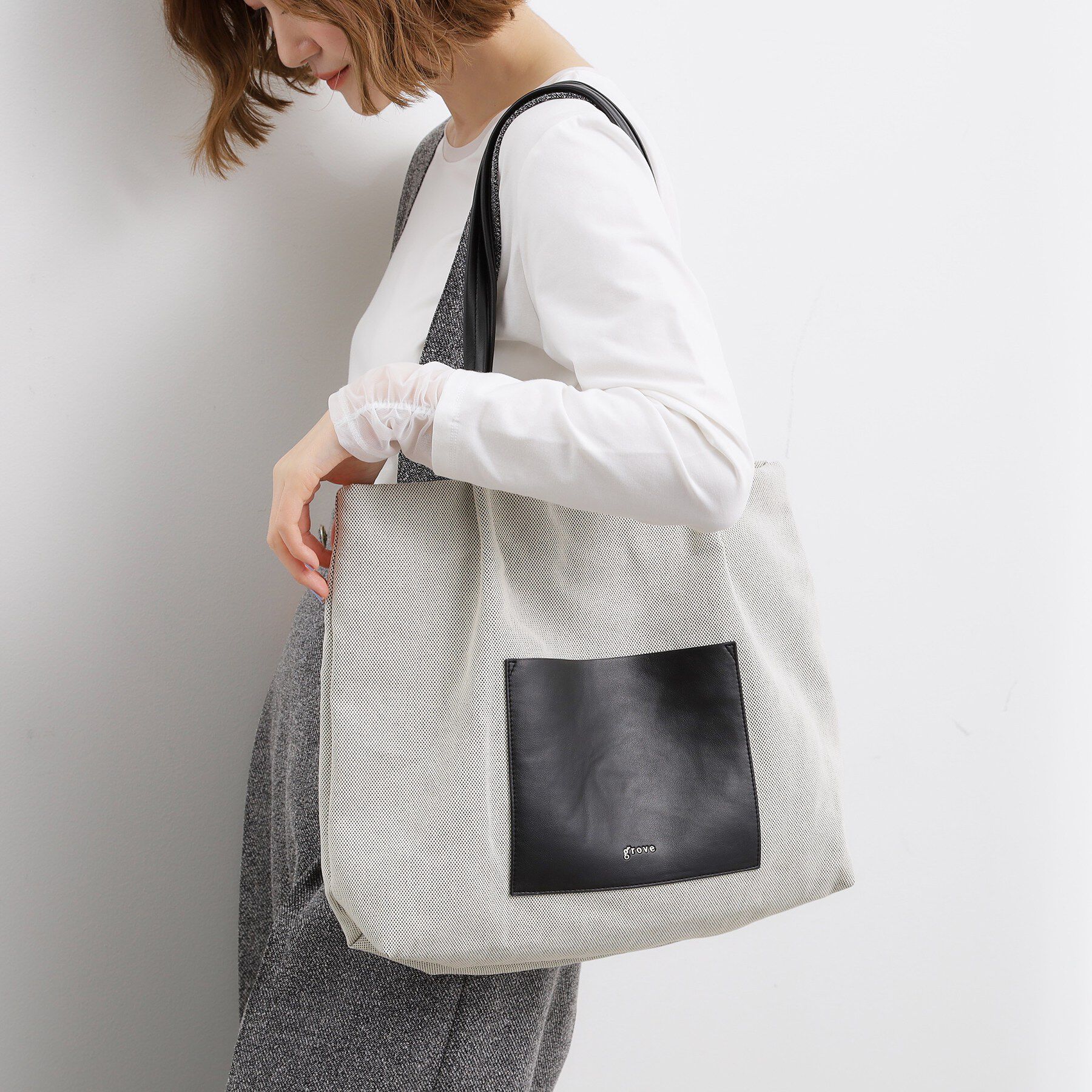 grove「【A4】タックポケ3層トート」|トートバッグ|ブラック(519)