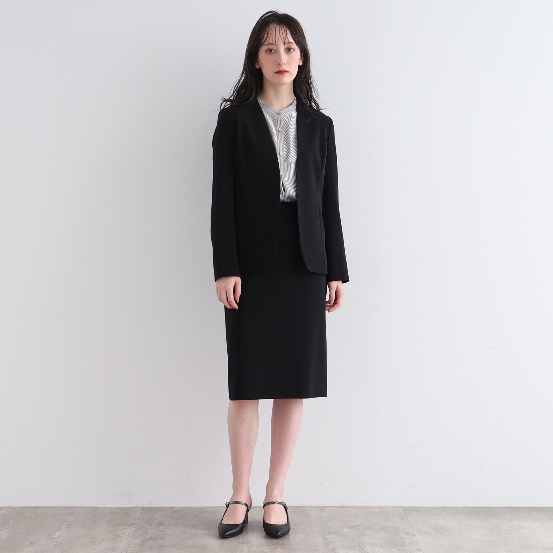 INDIVI「【洗える/UVケア/エコ/日本製】ストレッチノーカラージャケット」|スーツ|