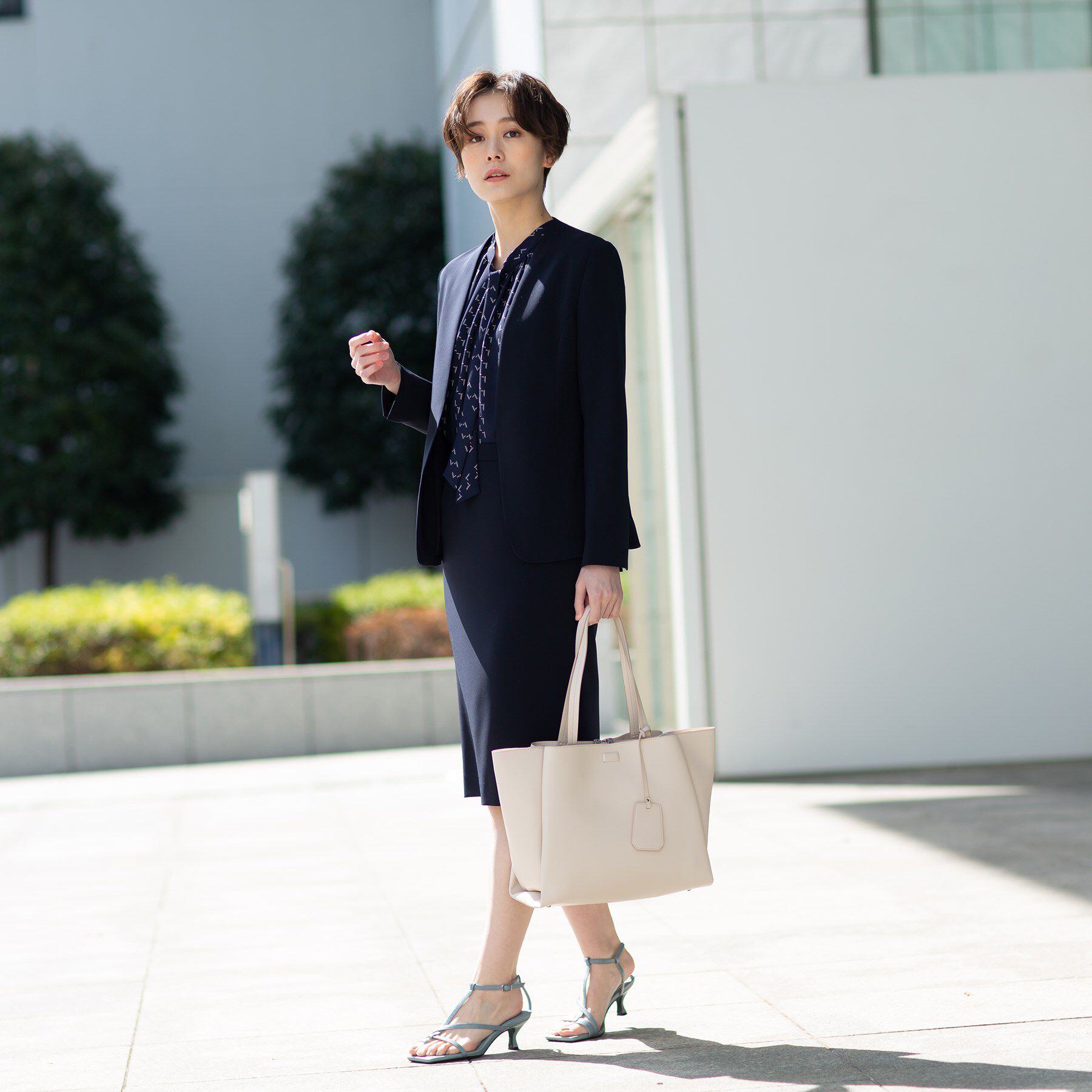 INDIVI「【洗える/UVケア/エコ/日本製】ストレッチノーカラージャケット」|スーツ|