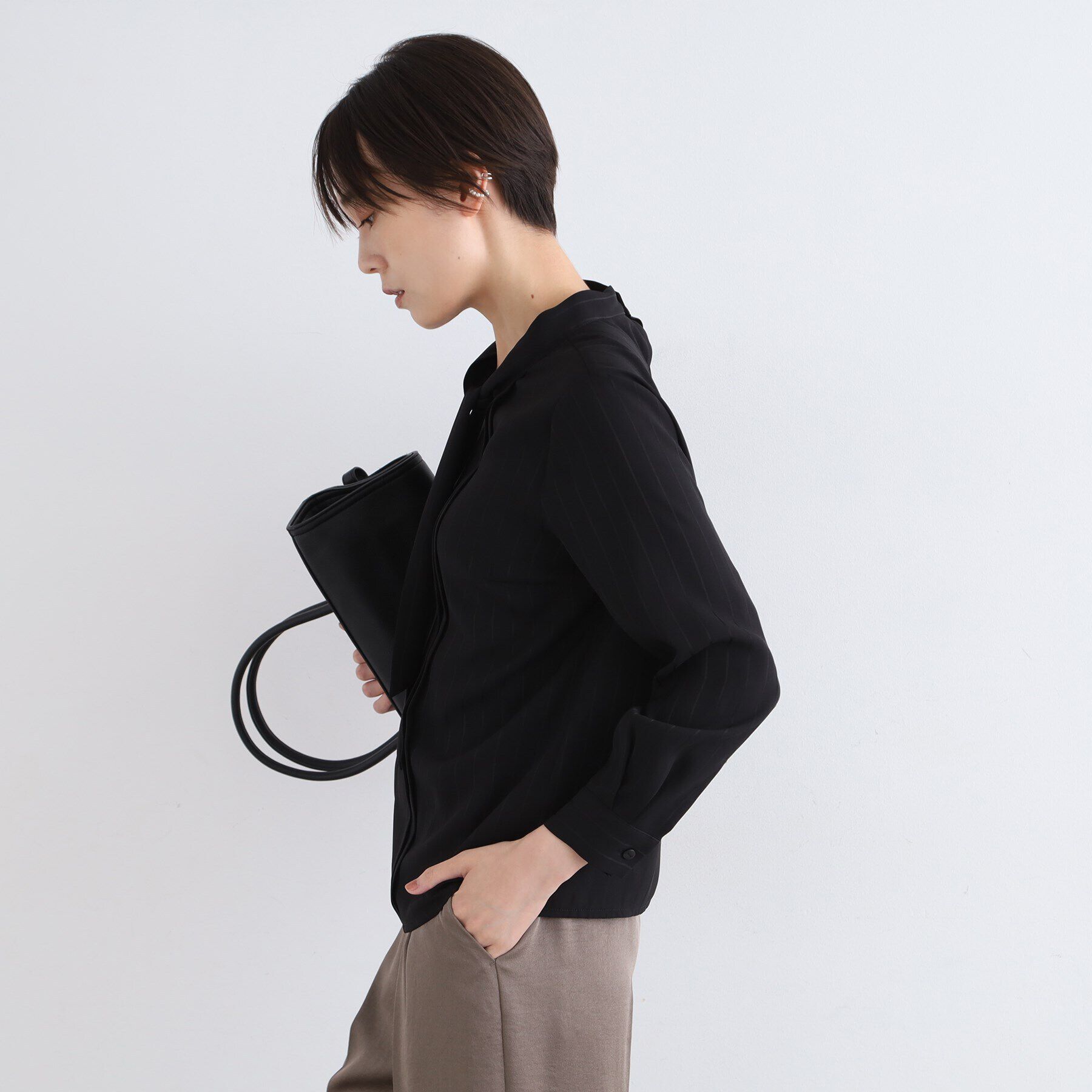 INDIVI「【洗える】シアーストライプ柄ボウタイブラウス」|シャツ・ブラウス|