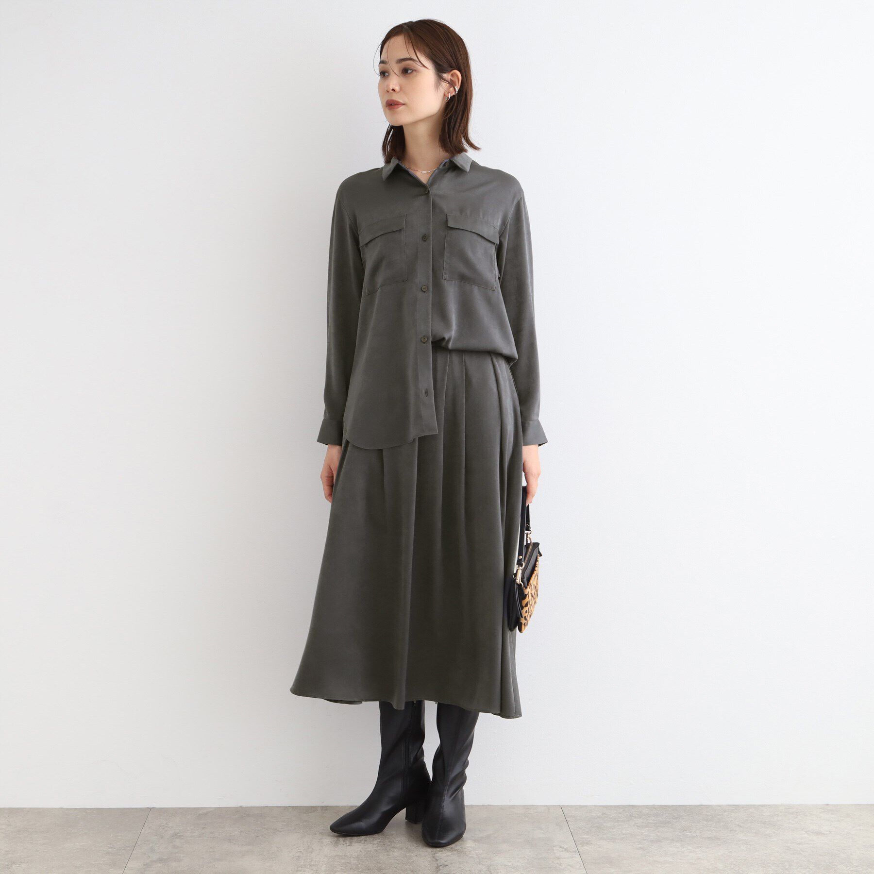 INDIVI「【洗える／UVケア】スエード調サテンワークシャツブラウス」|シャツ・ブラウス|