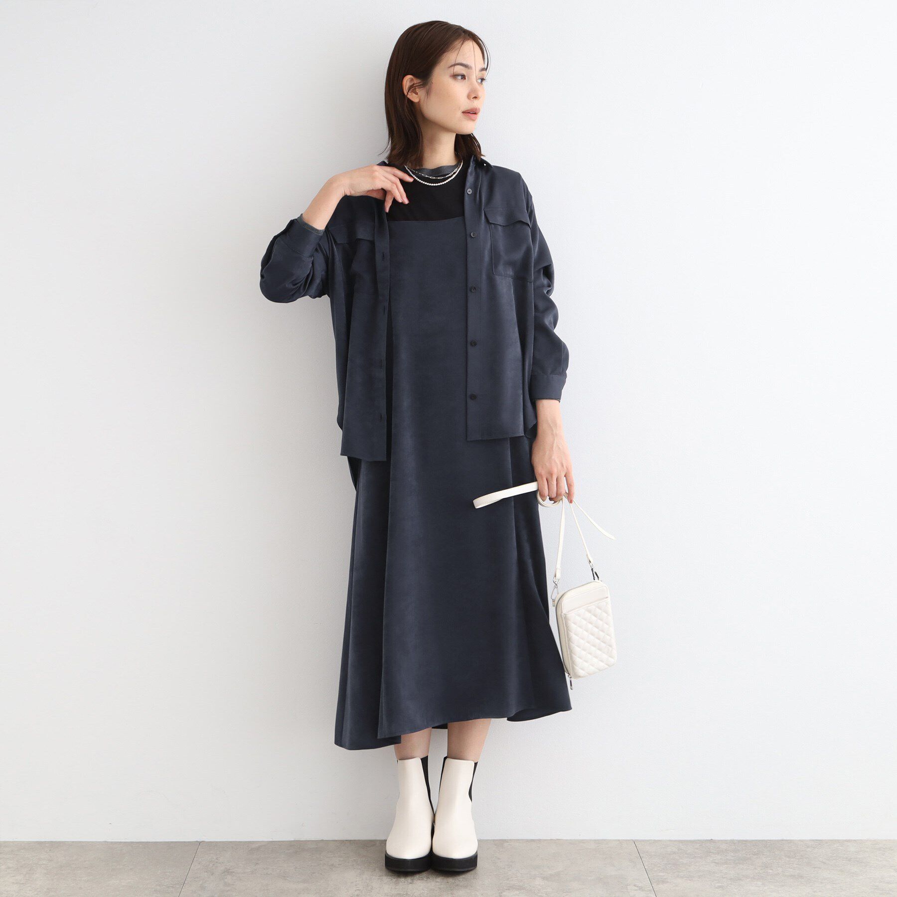 INDIVI「【洗える／UVケア】スエード調サテンワークシャツブラウス」|シャツ・ブラウス|