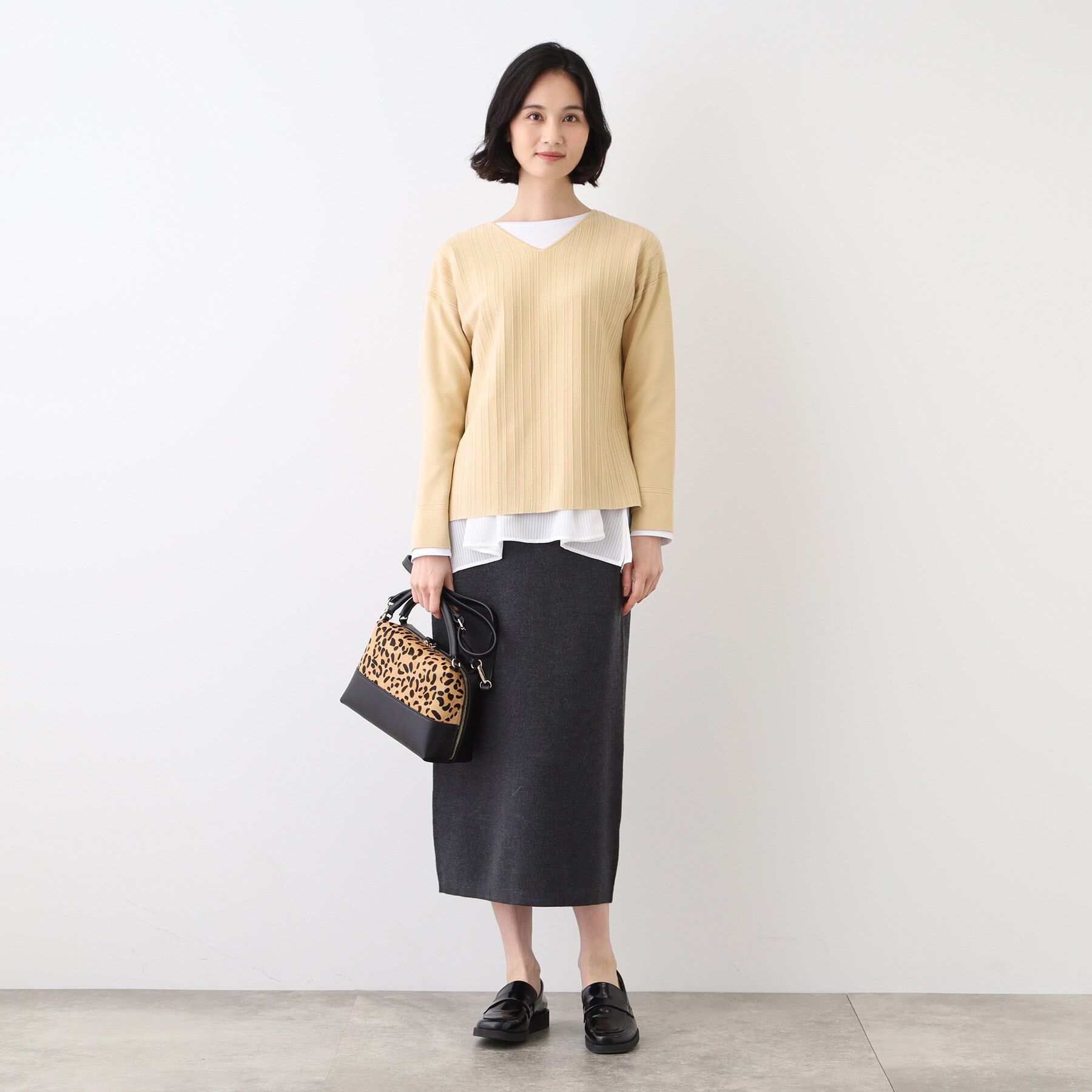 INDIVI「【洗える/SETUP可能】Vネックストライプ柄ニットプルオーバー」|ニット・セーター|