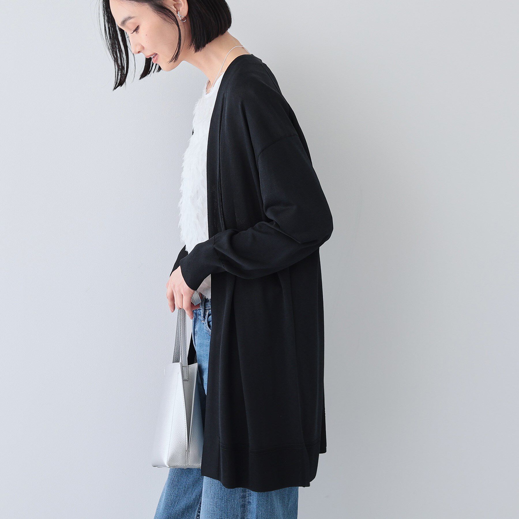 INDIVI「【洗える／肌触り◎】ミニマムデザイン ニットカーディガン」|カーディガン|