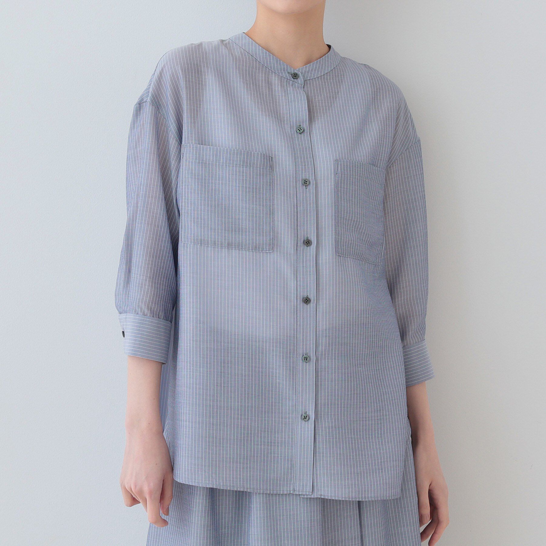 INDIVI「【洗える／エアリー素材】バンドカラーシャツ」|シャツ・ブラウス|