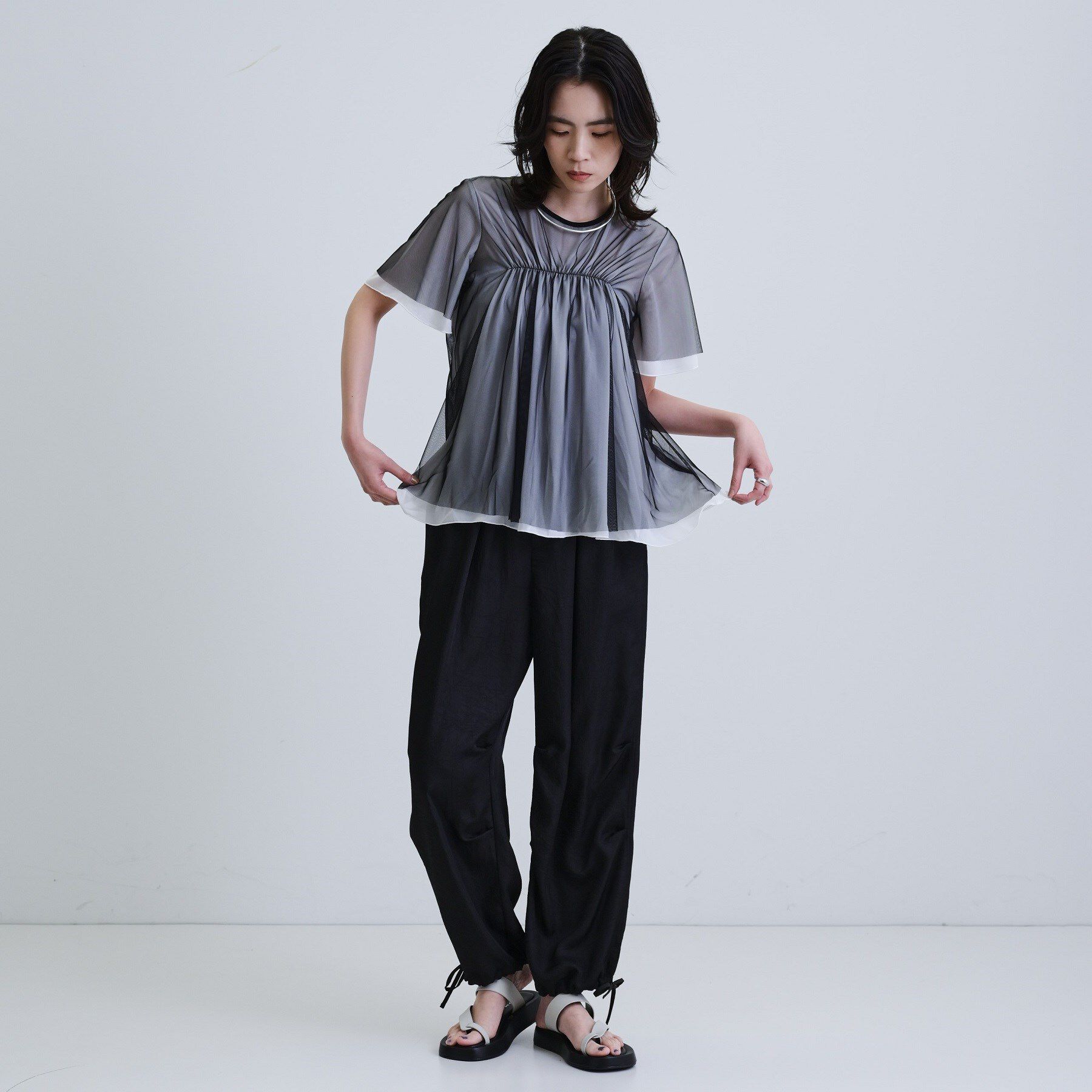 GALLEST「メッシュギャザーTシャツ」|Tシャツ・カットソー|