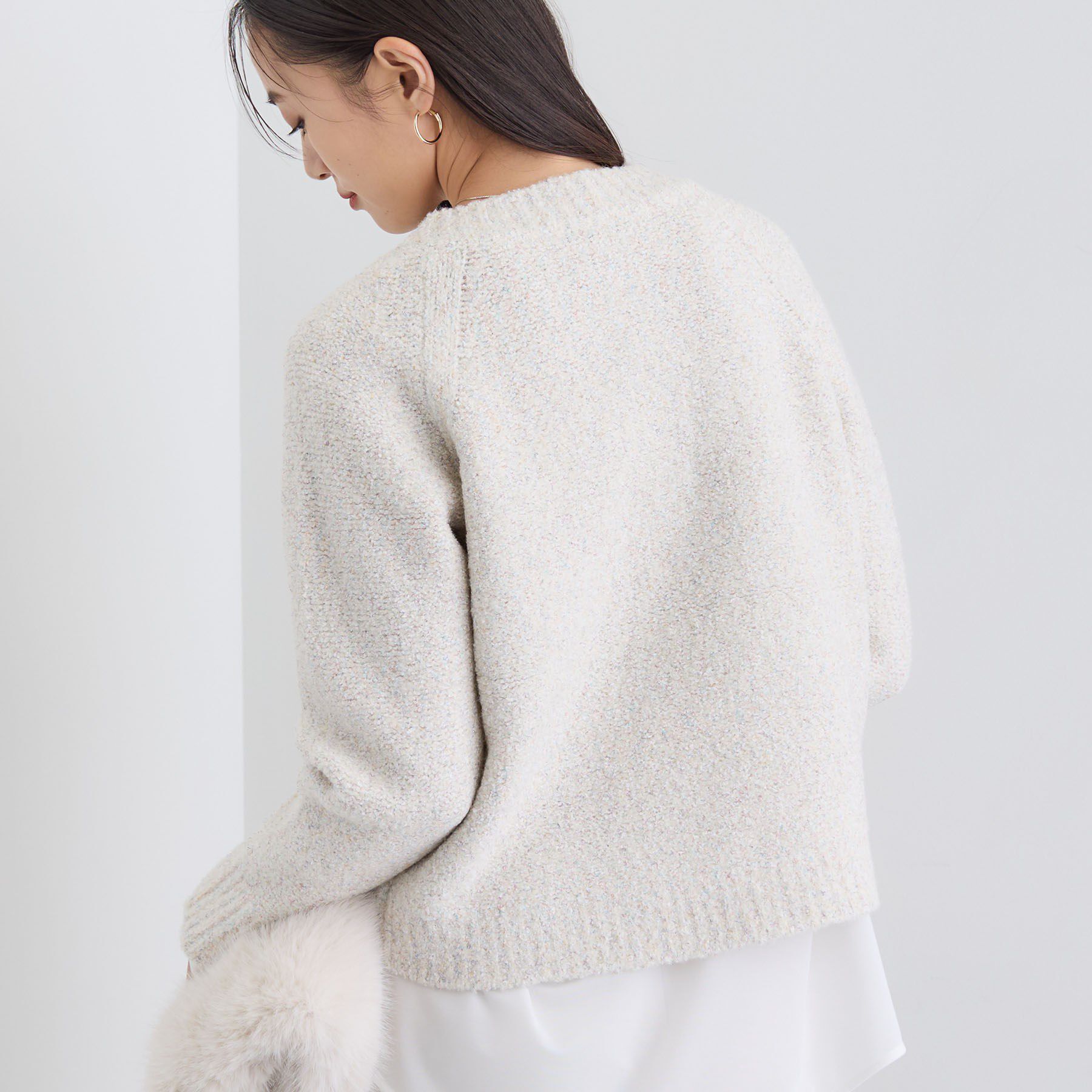 INDIVI「【洗える／ラメ／意匠感】ミックスブークレニット」|ニット・セーター|