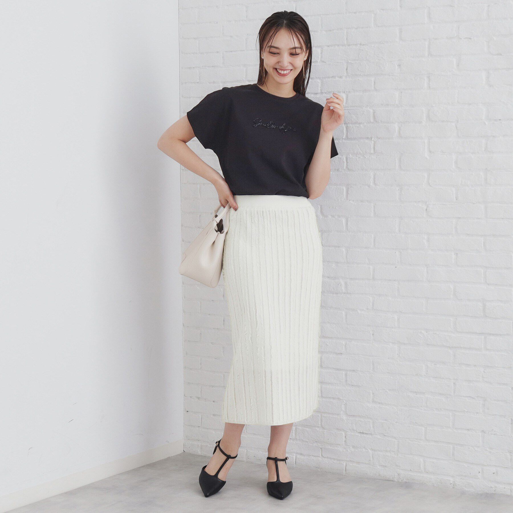 index「カットフリンジニットタイトスカート/セットアップ対応【洗濯機洗い可】」|スカート|